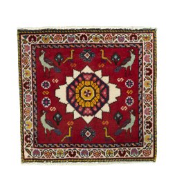 Full view of 2000s Shiraz rug from Iran / Persia, 58 × 60 cm in Red tones