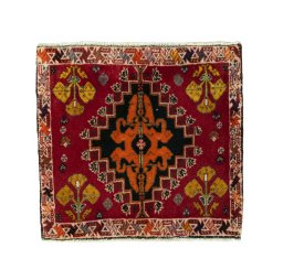 Full view of 2000s Shiraz rug from Iran / Persia, 60 × 64 cm in Red tones