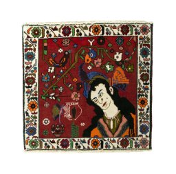 Full view of 2000s Shiraz rug from Iran / Persia, 64 × 66 cm in Red tones