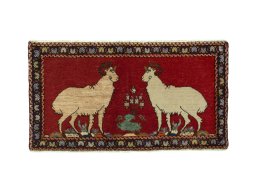 Full view of 2000s Shiraz rug from Iran / Persia, 48 × 90 cm in Multi Color tones