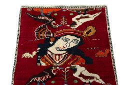 Surface texture of 2000s Shiraz rug with natural Wool and intricate pattern