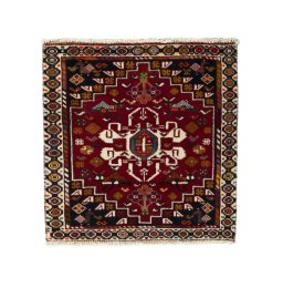 Full view of 2000s Shiraz rug from Iran / Persia, 61 × 60 cm in Red tones