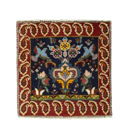 Full view of 2000s Shiraz rug from Iran / Persia, 60 × 58 cm in Red tones