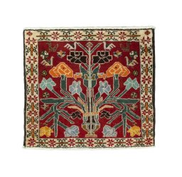 Full view of 2000s Shiraz rug from Iran / Persia, 57 × 64 cm in Red tones