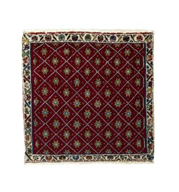 Full view of 2000s Shiraz rug from Iran / Persia, 59 × 60 cm in Red tones