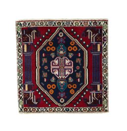 Full view of 2000s Shiraz rug from Iran / Persia, 67 × 66 cm in Red tones