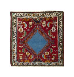 Full view of 2000s Shiraz rug from Iran / Persia, 64 × 64 cm in Red tones