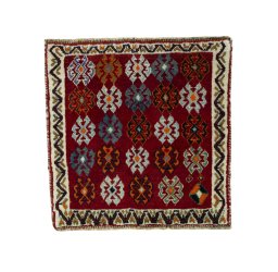 Full view of 2000s Shiraz rug from Iran / Persia, 56 × 55 cm in Red tones