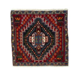 Full view of 2000s Shiraz rug from Iran / Persia, 57 × 60 cm in Red tones
