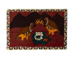 Full view of 2000s Shiraz rug from Iran / Persia, 62 × 94 cm in Multi Color tones