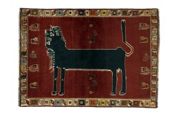 Full view of 2000s Shiraz rug from Iran / Persia, 171 × 122 cm in Red tones