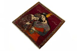 Corner detail of 2000s Shiraz rug showing border pattern and Wool pile
