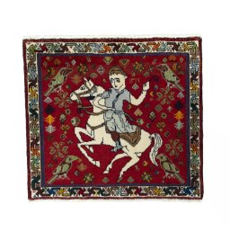 Full view of 2000s Shiraz rug from Iran / Persia, 61 × 67 cm in Red tones