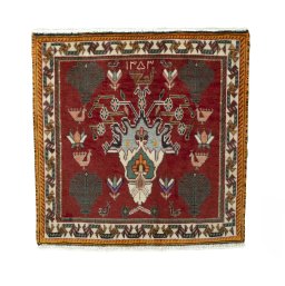 Full view of 2000s Shiraz rug from Iran / Persia, 60 × 58 cm in Red tones