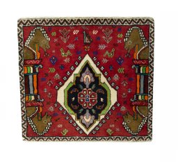 Full view of 2000s Shiraz rug from Iran / Persia, 70 × 75 cm in Red tones
