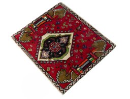 Corner detail of 2000s Shiraz rug showing border pattern and Wool pile