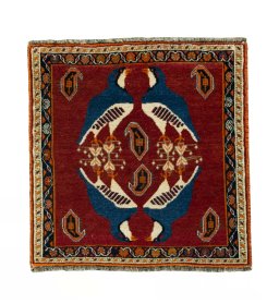 Full view of 2000s Shiraz rug from Iran / Persia, 67 × 65 cm in Red tones