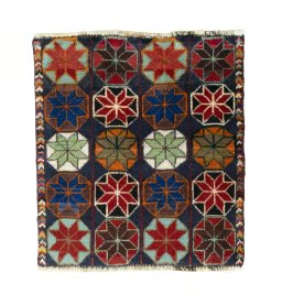 Full view of 2000s Shiraz rug from Iran / Persia, 56 × 51 cm in Red tones