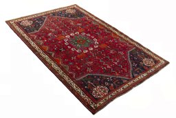 Close-up detail of 2000s Shiraz rug from Iran / Persia showing Wool weave