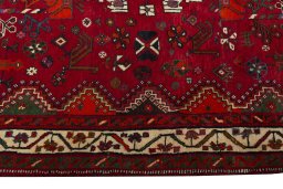 Full view of 2000s Shiraz rug from Iran / Persia, 241 × 162 cm in Red tones
