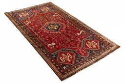 Close-up detail of 2000s Shiraz rug from Iran / Persia showing Wool weave