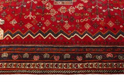 Full view of 2000s Shiraz rug from Iran / Persia, 260 × 150 cm in Red tones