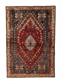Full view of 2000s Shiraz rug from Iran / Persia, 171 × 118 cm in Red tones