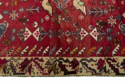 Full view of 2000s Shiraz rug from Iran / Persia, 159 × 115 cm in Red tones