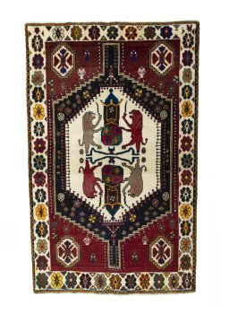Full view of 2000s Shiraz rug from Iran / Persia, 214 × 135 cm in Multi Color tones
