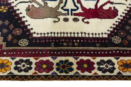 Full view of 2000s Shiraz rug from Iran / Persia, 214 × 135 cm in Multi Color tones