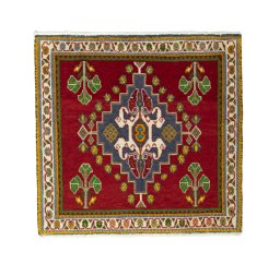 Full view of 2000s Shiraz rug from Iran / Persia, 61 × 63 cm in Red tones