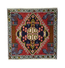 Full view of 2000s Shiraz rug from Iran / Persia, 60 × 60 cm in Red tones