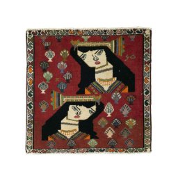 Full view of 2000s Shiraz rug from Iran / Persia, 60 × 60 cm in Red tones