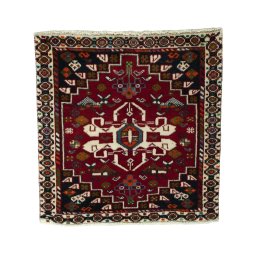 Full view of 2000s Shiraz rug from Iran / Persia, 61 × 61 cm in Red tones