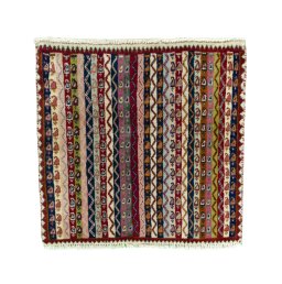 Full view of 2000s Shiraz rug from Iran / Persia, 55 × 57 cm in Multi Color tones