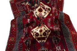 Close-up detail of 2000s Shiraz rug from Iran / Persia showing Wool weave