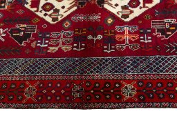 Full view of 2000s Shiraz rug from Iran / Persia, 193 × 110 cm in Red tones