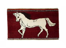 Full view of 2000s Shiraz rug from Iran / Persia, 47 × 80 cm in Red tones