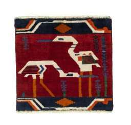 Full view of 2000s Shiraz rug from Iran / Persia, 52 × 57 cm in Red tones