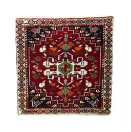Full view of 2000s Shiraz rug from Iran / Persia, 63 × 62 cm in Red tones
