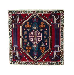Full view of 2000s Shiraz rug from Iran / Persia, 70 × 68 cm in Red tones
