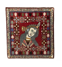 Full view of 2000s Shiraz rug from Iran / Persia, 70 × 68 cm in Red tones