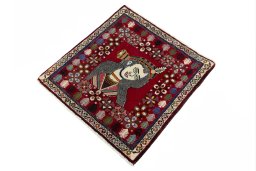 Corner detail of 2000s Shiraz rug showing border pattern and Wool pile