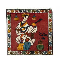 Full view of 2000s Shiraz rug from Iran / Persia, 60 × 62 cm in Red tones
