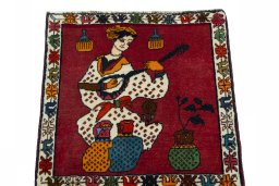 Surface texture of 2000s Shiraz rug with natural Wool and intricate pattern