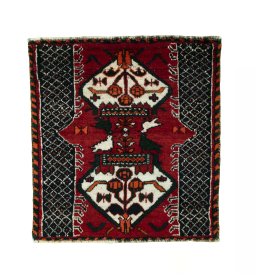 Full view of 2000s Shiraz rug from Iran / Persia, 64 × 60 cm in Red tones
