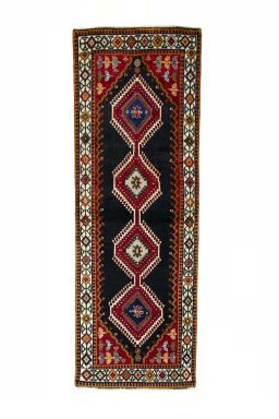 Full view of 2000s Shiraz rug from Iran / Persia, 282 × 98 cm in Blue tones