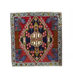 Full view of 2000s Shiraz rug from Iran / Persia, 63 × 61 cm in Red tones
