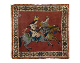 Full view of 2000s Shiraz rug from Iran / Persia, 60 × 57 cm in Red tones