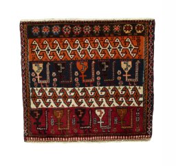Full view of 2000s Shiraz rug from Iran / Persia, 56 × 62 cm in Red tones